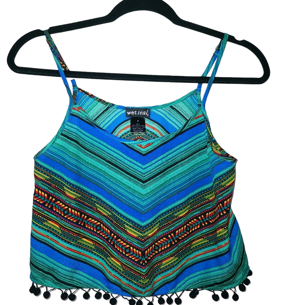 Wet Seal Y2K Tribal Pom Pom Crop Top